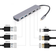 USB Adapteris - Gembird A-CM-COMBO3-03 USB Tipo C 3 Viename Adapteris (Hub + HDMI + PD)