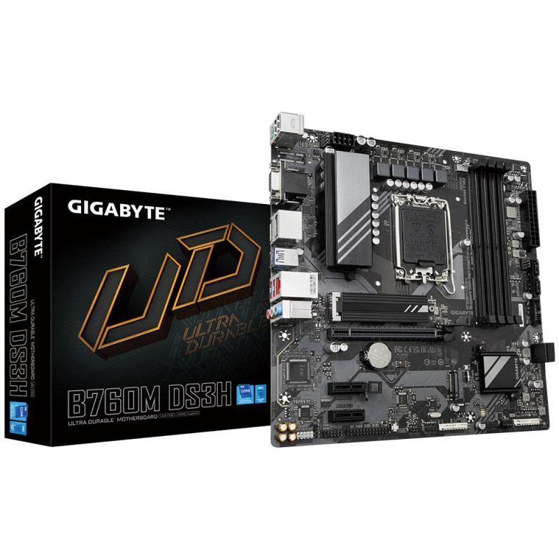 GIGABYTE B760M DS3H Motherboard - Supports Intel Core 14th Gen CPUs, 6+2+1 Phases Digital VRM, up to 7600MHz DDR5 (OC), 