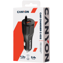 CANYON car charger C-033 2.4A / USB-A built-in Lightning Black