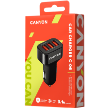 CANYON car charger C-06 3.1A / 3USB-A Black