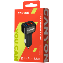 CANYON car charger C-07 QC 3.0 2.4A / 3USB-A Black