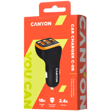 CANYON car charger C-08 PD 18W USB-C 2USB-A Black Orange