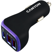 CANYON car charger C-08 PD 18W USB-C 2USB-A Black Purple