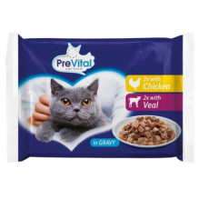 PREVITAL Chicken and veal in gravy - wet cat food - 4 x 100g