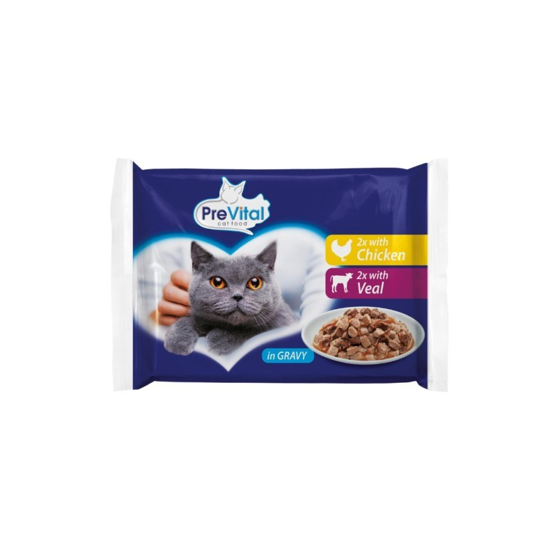 PREVITAL Chicken and veal in gravy - wet cat food - 4 x 100g