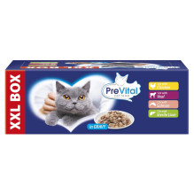 PREVITAL XXL BOX Flavor Mix with Chicken, Veal, Salmon, and Liver in Gravy - Wet Cat Food - 48 x 100g