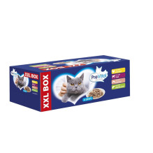 PREVITAL XXL BOX Flavor Mix with Chicken, Veal, Salmon, and Liver in Gravy - Wet Cat Food - 48 x 100g