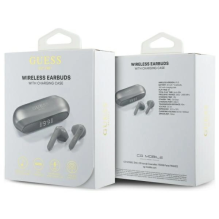 Guess Elongated Metalic Printed Logo Bluetooth TWS Headphones + Docking Station - Gray