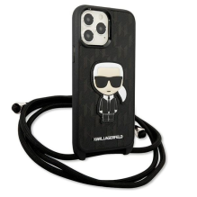 Karl Lagerfeld Leather Monogram Patch and Cord Iconik Case for iPhone 13 Pro Max 6.7&quot; - Black