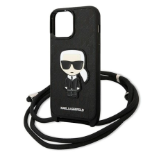 Karl Lagerfeld Leather Monogram Patch and Cord Iconik Case for iPhone 13 Pro Max 6.7&quot; - Black