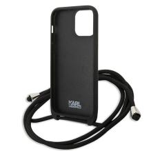 Karl Lagerfeld Leather Monogram Patch and Cord Iconik Case for iPhone 13 Pro Max 6.7&quot; - Black