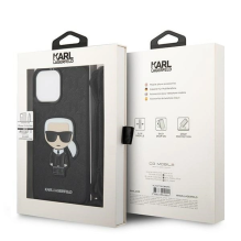 Karl Lagerfeld Leather Monogram Patch and Cord Iconik Case for iPhone 13 Pro Max 6.7&quot; - Black