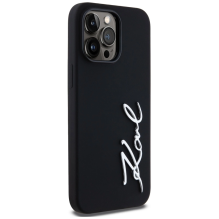 Karl Lagerfeld Silicone Metal Script Logo Case for iPhone 14 Pro Max Black