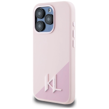 Karl Lagerfeld Silicone Shadow Metal Initial MagSafe Case for iPhone 15 Pro Max Pink