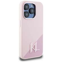 Karl Lagerfeld Silicone Shadow Metal Initial MagSafe Case for iPhone 15 Pro Max Pink