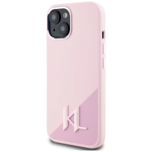 Karl Lagerfeld Silicone Shadow Metal Initial MagSafe iPhone 15 Case Pink