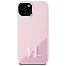 Karl Lagerfeld Silicone Shadow Metal Initial MagSafe iPhone 15 Case Pink