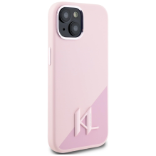 Karl Lagerfeld Silicone Shadow Metal Initial MagSafe iPhone 15 Case Pink