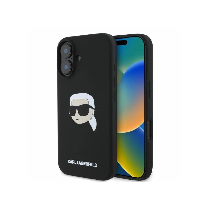 Karl Lagerfeld Silicone Karl Head Print MagSafe iPhone 16 Case - Black