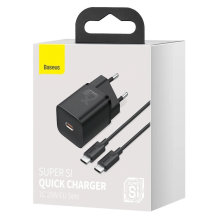 Baseus Super Si fast network charger Quick Charge 3.0 Power Delivery 25W 3A + Cable USB Type C - USB Type C 3A 1m black 