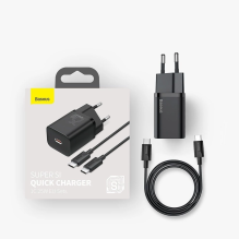 Baseus Super Si fast network charger Quick Charge 3.0 Power Delivery 25W 3A + Cable USB Type C - USB Type C 3A 1m black 