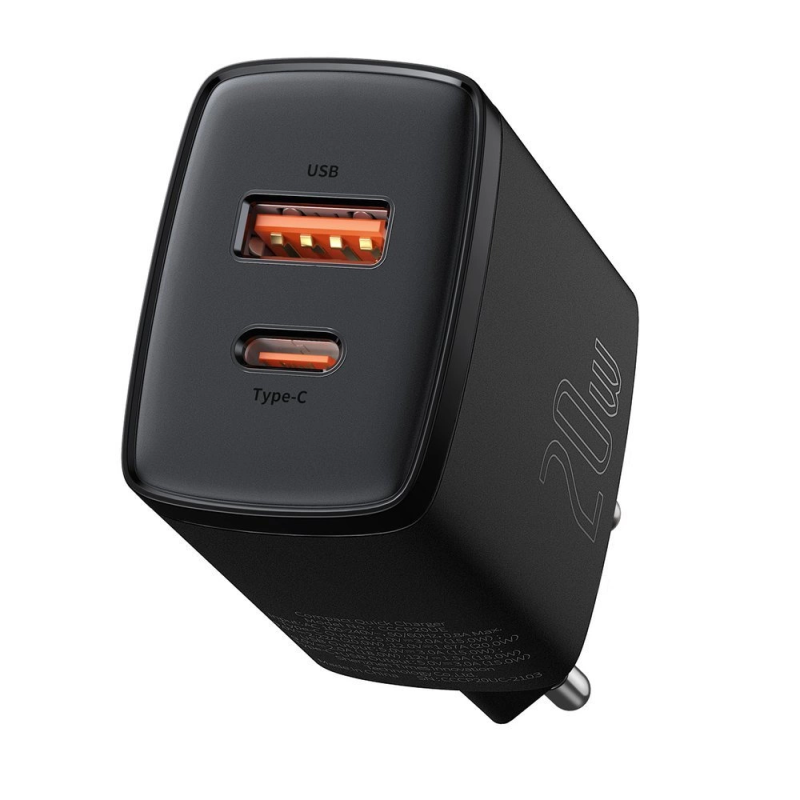 GRĄŽINTA PREKĖ Baseus Compact Fast USB / USB Type C įkroviklis 20W 3A Power Delivery Quick Charge 3.0 black (CCXJ-B01)