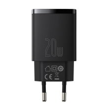 GRĄŽINTA PREKĖ Baseus Compact Fast USB / USB Type C įkroviklis 20W 3A Power Delivery Quick Charge 3.0 black (CCXJ-B01)