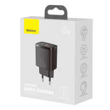 GRĄŽINTA PREKĖ Baseus Compact Fast USB / USB Type C įkroviklis 20W 3A Power Delivery Quick Charge 3.0 black (CCXJ-B01)