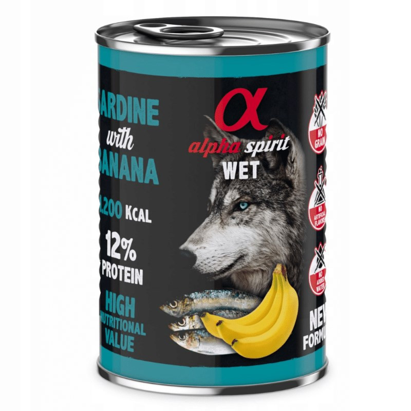 ALPHA SPIRIT WET Sardinės su bananais - šlapias šunų maistas - 400g