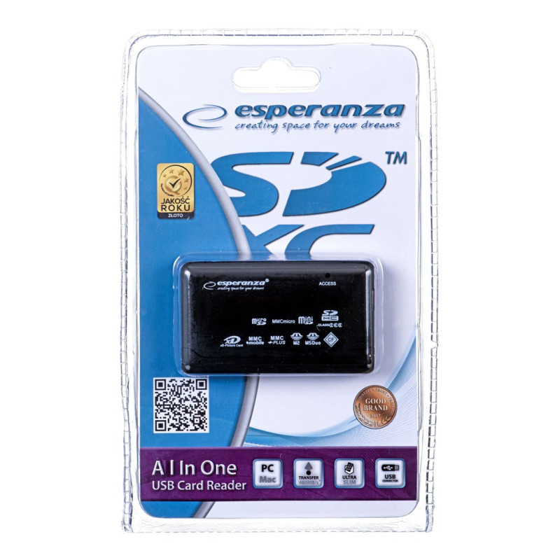 Card Reader - Esperanza EA119 Black USB 2.0 480 Mbit/s