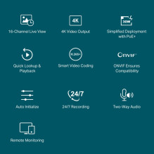 TP-LINK VIGI 16 kanalų PoE+ (90 W) tinklo vaizdo įrašymo įrenginys