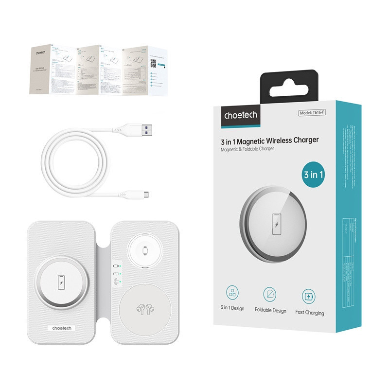 Choetech T616-F 3 viename indukcinis įkroviklis (baltas) Choetech T616-F 3 viename indukcinis įkroviklis (baltas)