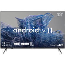 43', UHD, Android TV 11, Black, 3840x2160, 60 Hz, Sound by JVC, 2x12W, 53 kWh/ 1000h , BT5.1, HDMI ports 4, 24 months